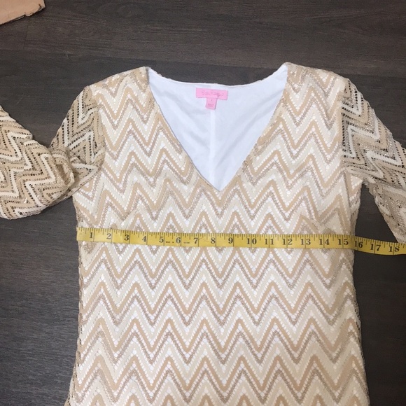 Lilly Pulitzer Gold Metallic Lace Dress Size small - Picture 4 of 10